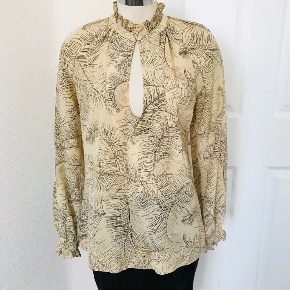 JOIE 100% Silk Feather Ruffle Dress Blouse Top Beige